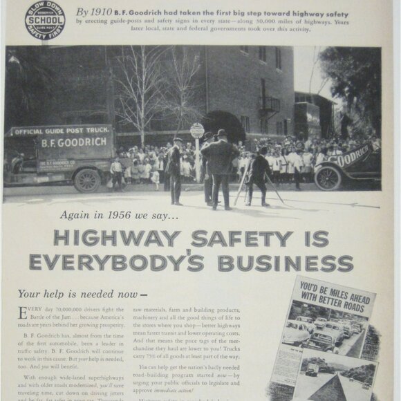 BF Goodrich 1956 Tires and Highway Safety Print Ad Automobile Cars - Picture 2 of 2